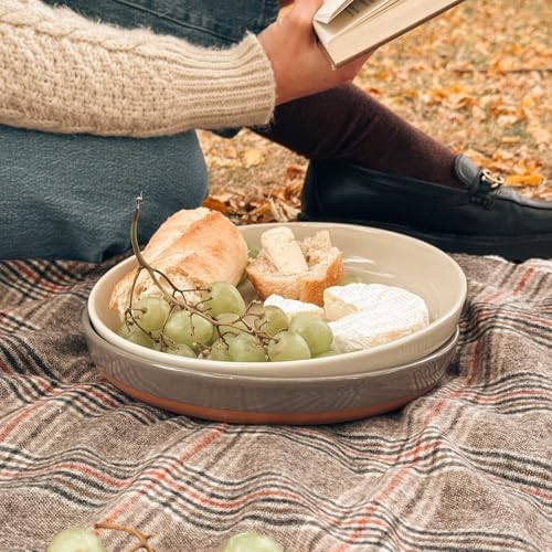 MORA Ceramic Flat Pasta Bowl Set of 4-35oz, Microwave Safe Plate with