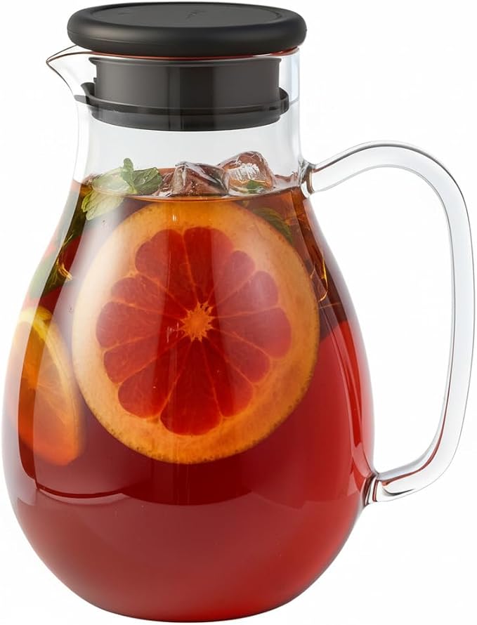 Glass Pitcher with Lid, 68 oz, Hot/Cold Glass Water Jug with Silicone Lid by spreccio