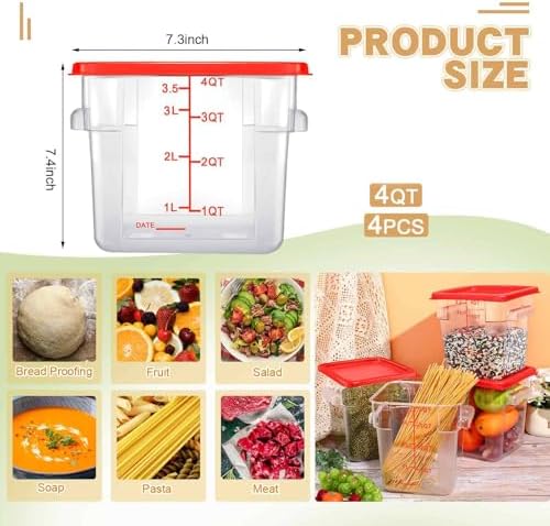 Maxcheck 4 Pcs 4qt Food Storage Container with Lids Bulk Clear, Red