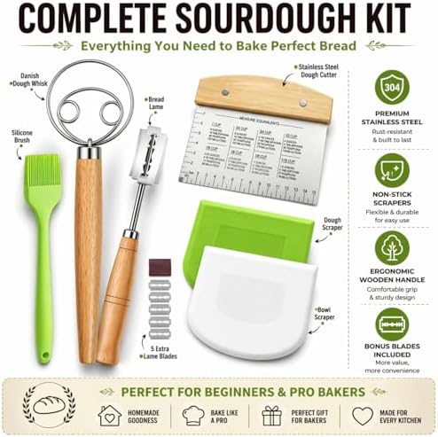 BOORIKA Sourdough Bread Baking Tool Set with Danish Dough Whisk, Bread