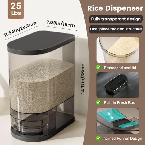 SYNCVIBE Large Rice Dispenser, 22-25 Lbs, Airtight, Measuring Cup