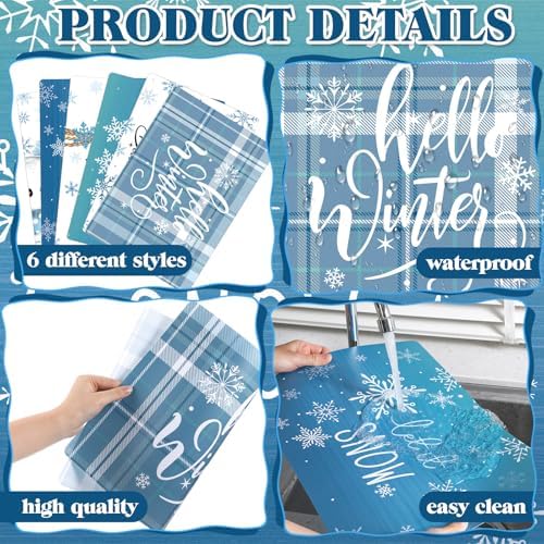 Set of 6 Blue Christmas Placemats 17x12'' Snowman Plastic Place Mats