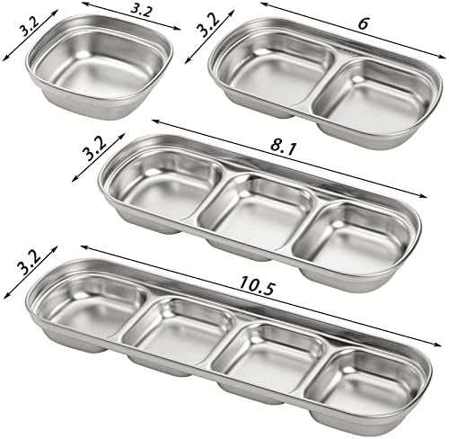 SOUJOY 4 Pcs Stainless Steel Sauce Dish, Divided Seasoning Sauces Dip