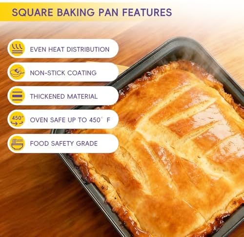 8x8 Non-Stick Square Baking Pan 2PC with Silicone Scraper & Oil Brush