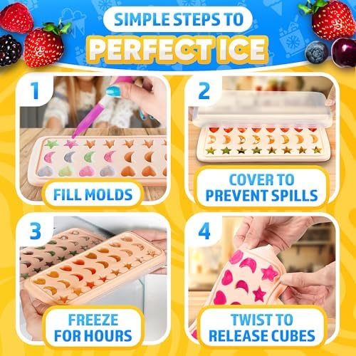 Cute Ice Cube Tray with Lid, 24 Cavities, Flexible Silicone