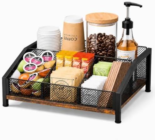 Homsorout Coffee Station Organizer with Removable Dividers, Brown