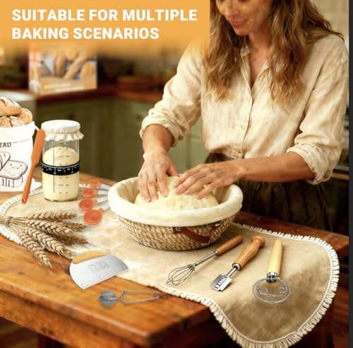 Sourdough Starter Kit, 2 Cotton Rope Banneton Baskets
