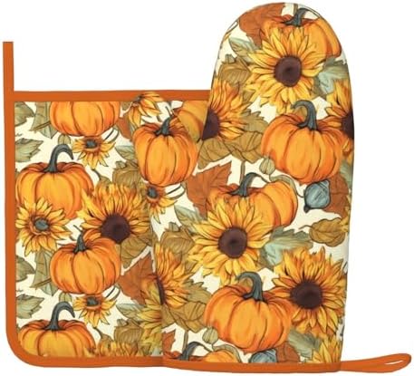 Fall Pumpkin Sunflower Oven Mitt and Pan Mat Set of 2