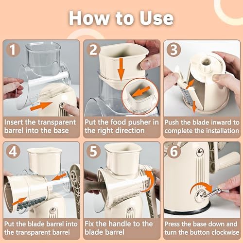 Rotary Cheese Grater with Handle Vegetable Shredder with 5
