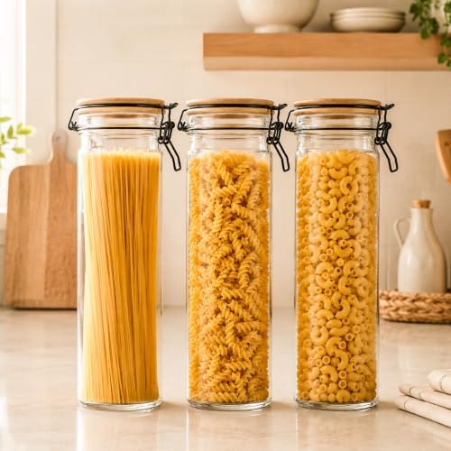 (3 Pack) 69oz Tall Airtight Glass Jars With Bamboo Lids, Food Storage