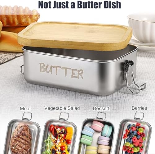 BSTKEY Butter Dish with Lid for Countertop, Stainless Steel Butter