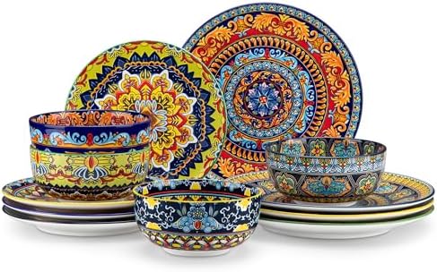 vancasso Plates and Bowls Sets,12-Piece Porcelain Dinnerware Set