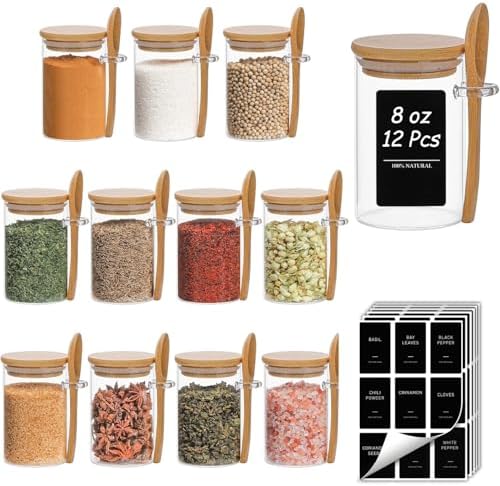 ComSaf Spice Jars with Spoons 8 oz 12 Pack, Seasoning Container with