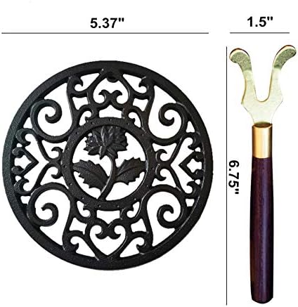 5.3 Inches Black Round Cast Iron Trivet Metal Teapot Base with Legs
