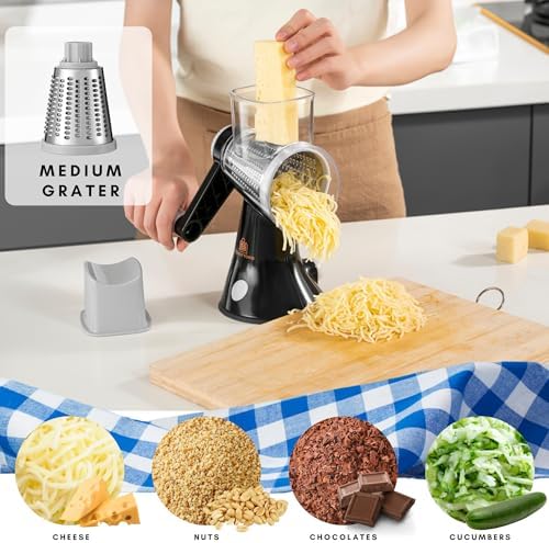 Brieftons 4-Blade Rotary Cheese Grater with Handle