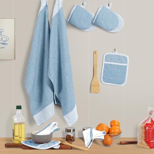 Casa Platino Silicone Oven Mitts, 8-Piece, Cornflower