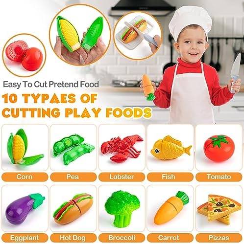 Kids Play Kitchen Accessories Pots and Pans Set Pretend Play Food