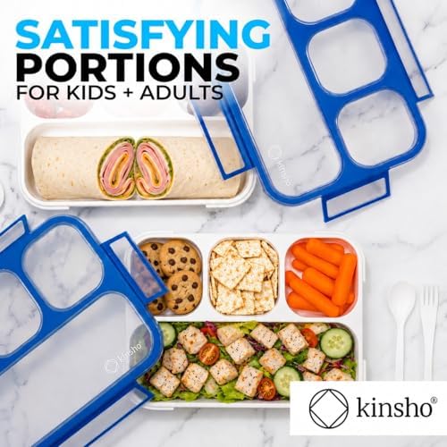 kinsho Bento Lunch Box for Kids, 4 Compartments, Blue