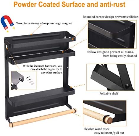 Black Magnetic Refrigerator Shelf Organizer, Paper Towel Holder