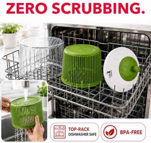 Cooler Kitchen Small Salad Spinner — Mini Lettuce Spinner and Dryer with Measuring Cup Bowl — Compact Veggie & Fruit Washer, Salad Dryer Spinner — Dishwasher Safe, BPA-Free