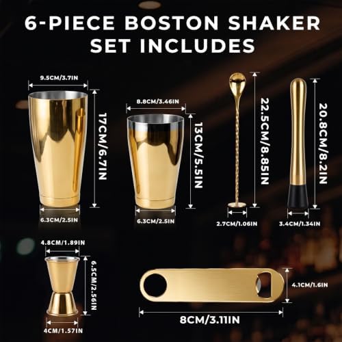 Boston Cocktail Shaker Set 6-Piece Stainless Steel Bartender Kit