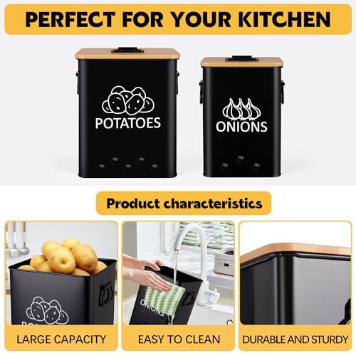 Potato and Onion Storage Bin, Set of 2 Vegetable Storage Tins with