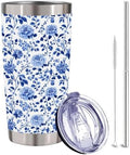 Blue and White Chinoiserie Floral Tumbler 20 oz, Peony Insulated