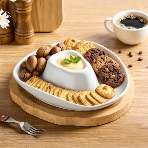 Ceramic Cowboy Hat Chip and Dip Serving Tray, 10 Inch White Porcelain