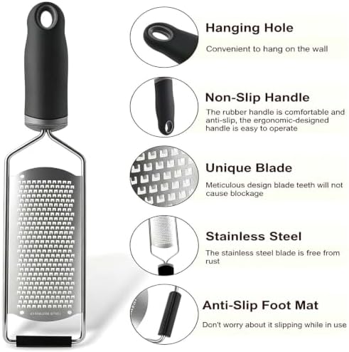 Cheese Grater & Lemon Zester,Stainless Steel Hand Grater for Garlic