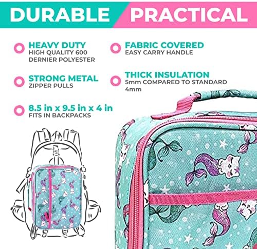 kinsho Bento Lunch Box Set with Thermo Bag & Ice Pack Pink Aqua Cat