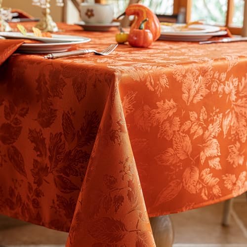 Joyfol Day Fall Thanksgiving Tablecloth, Jacquard Fabric Autumn Square