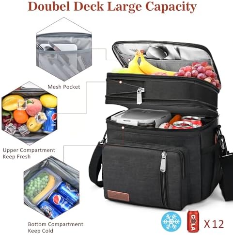 Lunch Box & Lunch Bag for Men & Women, Expandable Double-deck