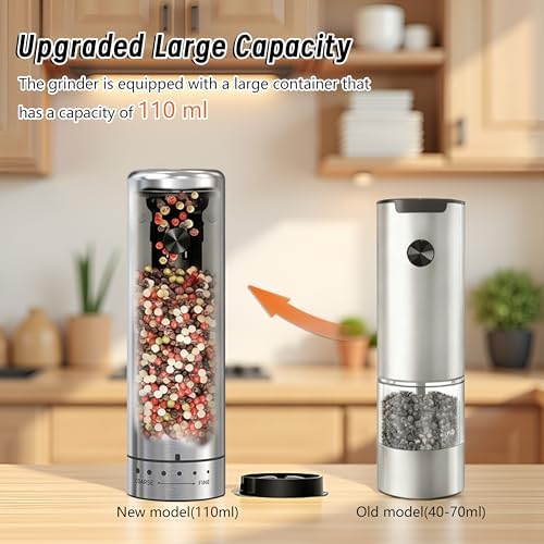 Electric Salt and Pepper Grinder Set, Rechargeable, 110ml