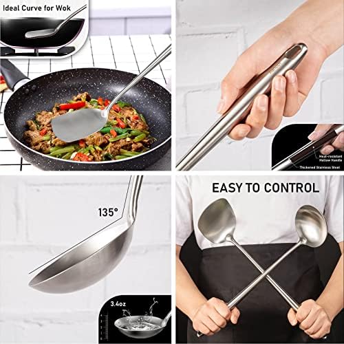 17′′ Wok Utensils - Wok Spatula and Ladle, Skimmer Spoon, Slotted