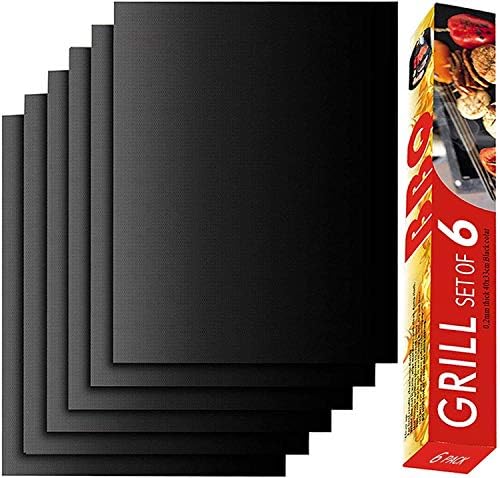 Grill Mat Set of 6, Non-Stick, 15.75 x 13 Inch, Black