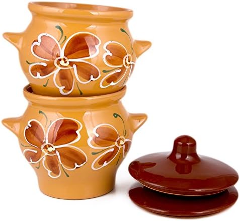 Stoneware Ramekin (Set of 2) - Clay Pots for Cooking (Beige)