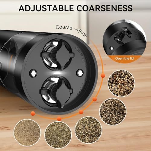 2 in 1 Electric Salt and Pepper Grinder Set, Black