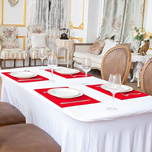 Cloth Red Placemats Set of 8, Linen Type Fabric Placemats Machine