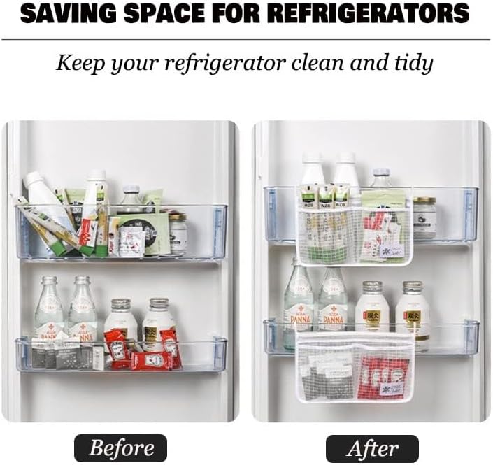 4PCS Refrigerator Door Organizer Set, Fridge Hanging Mesh Bag for