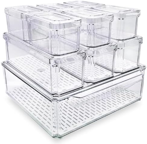 10-Pack Clear Fridge Organizer Bins with Lids