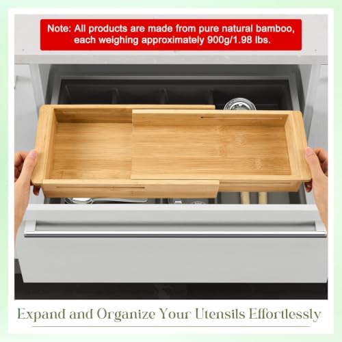 LemonRoad Bamboo Sliding Drawer Organizer, 12.4-17.7 Inch