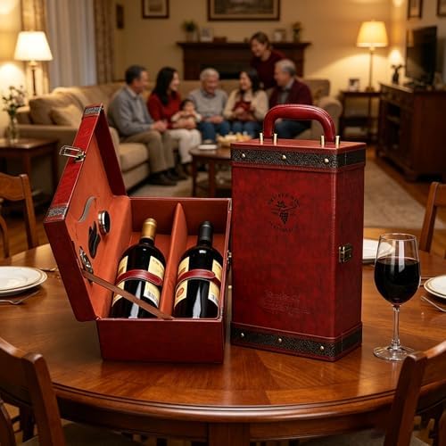 Wine Gift Box with 4PCS Wine Accessories Set,Portable 2 Bottle Wine