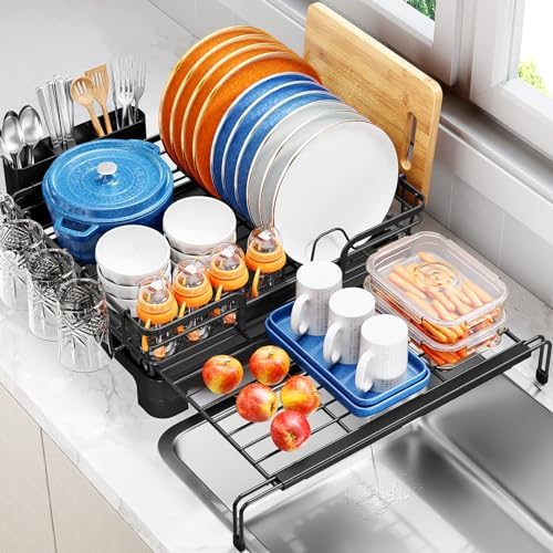 TOOLF Expandable Over-Sink Dish Drying Rack, Black