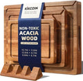 Kikcoin Food Safe Acacia Wood Cutting Board Set, Reversible Tray