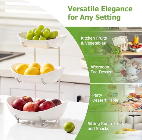HBlife 3 Tier Fruit Bowl, Ceramic Fruit Basket for Kitchen Counter