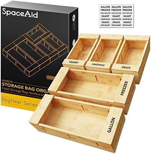SpaceAid Bag Storage Organizer for Kitchen Drawer, Bamboo Organizer