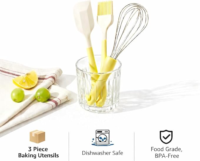3-Piece Baking Tools Set with Silicone Spatulas, Stainless Steel Whisks & - Image 2