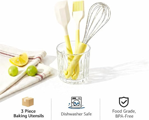 3-Piece Baking Tools Set with Silicone Spatulas, Stainless Steel Whisks & - Image 2