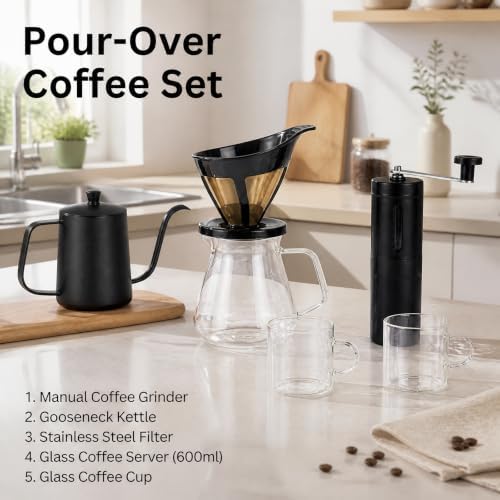 Manual Pour Over Coffee Dripper Set with Grinder