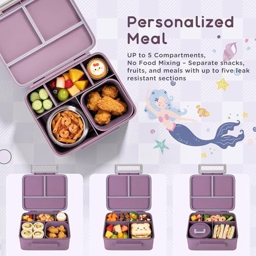 Kids Bento Lunch Box with 8oz Thermo, Ice Pack & Dividers for School